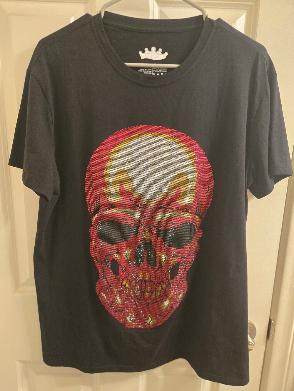 Heads Or Tails Black Skull Shirt Rhinestone for Men Large